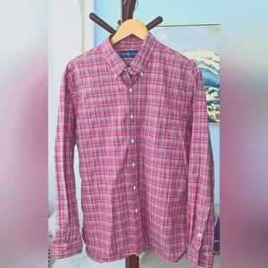 Ralph Lauren Man's  Pink Plaid Button Down Shirt Size XL